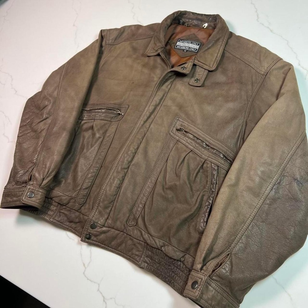 Members Only Leather Bomber‎ Jacket Mens 46 Brown Distressed Vintage Zip Up